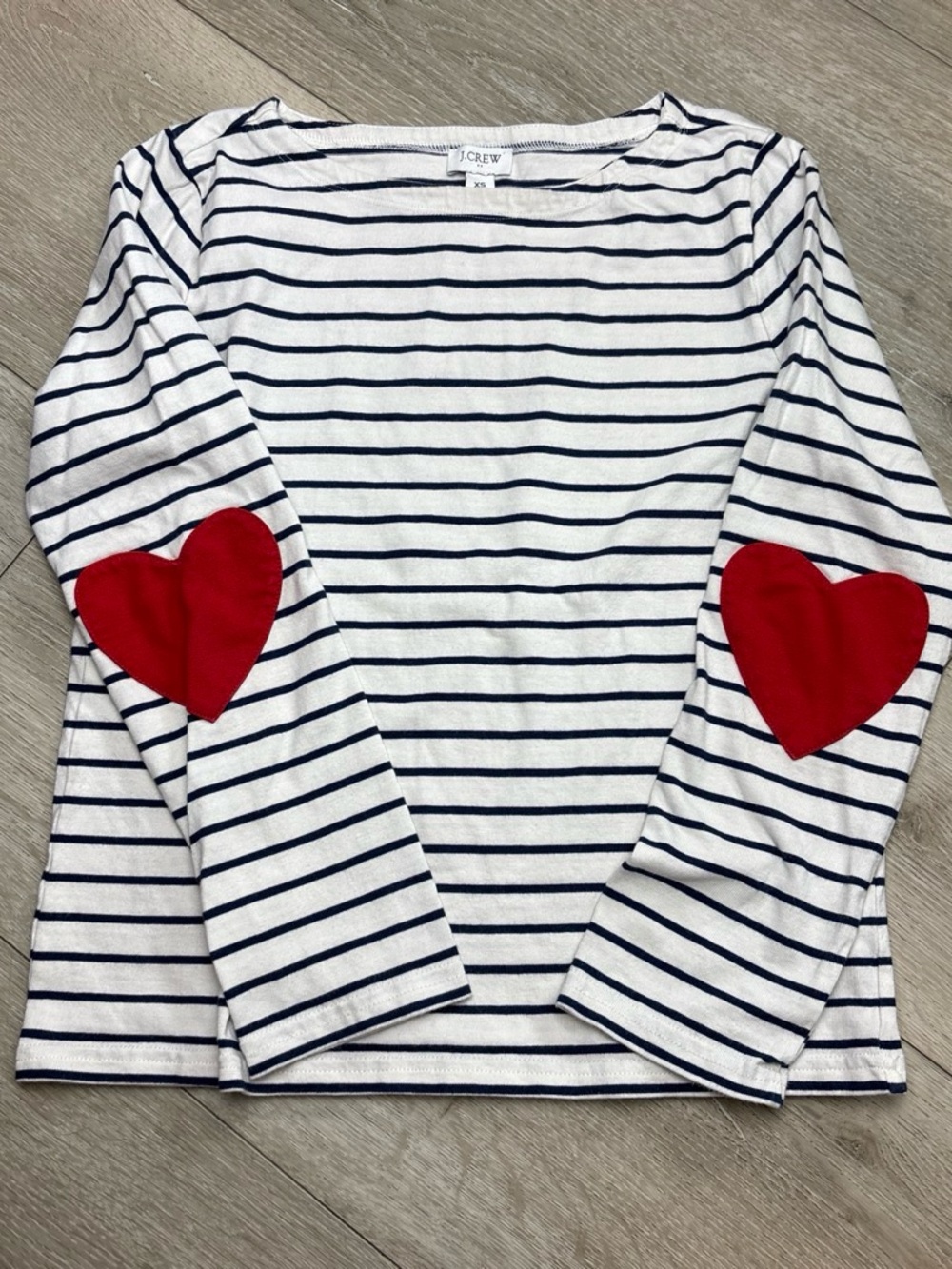 J.Crew Striped Boatneck Top with Red Heart Elbow Patches - XS
